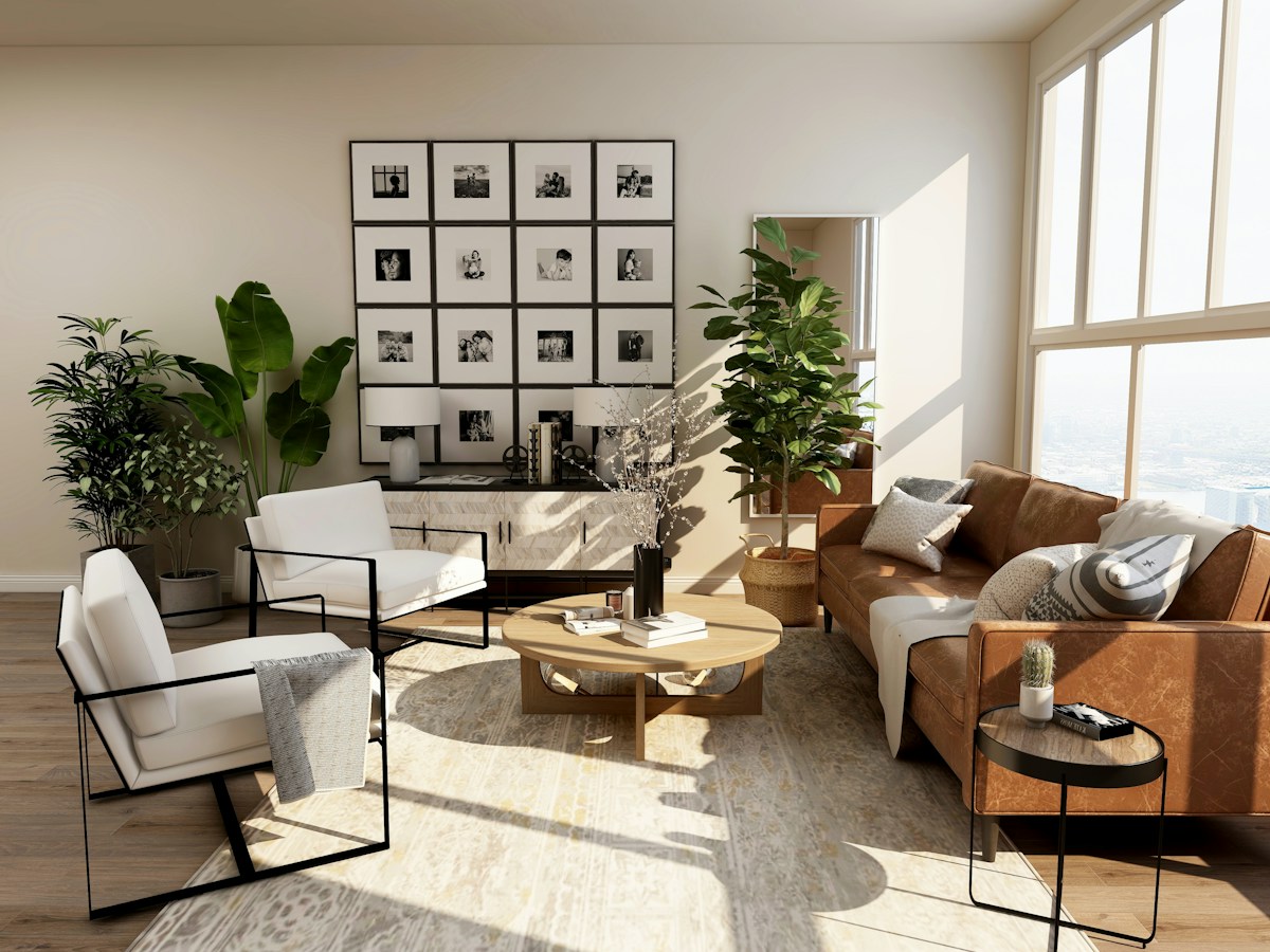 Sala de estar contemporânea com climatização agradável e iluminação natural